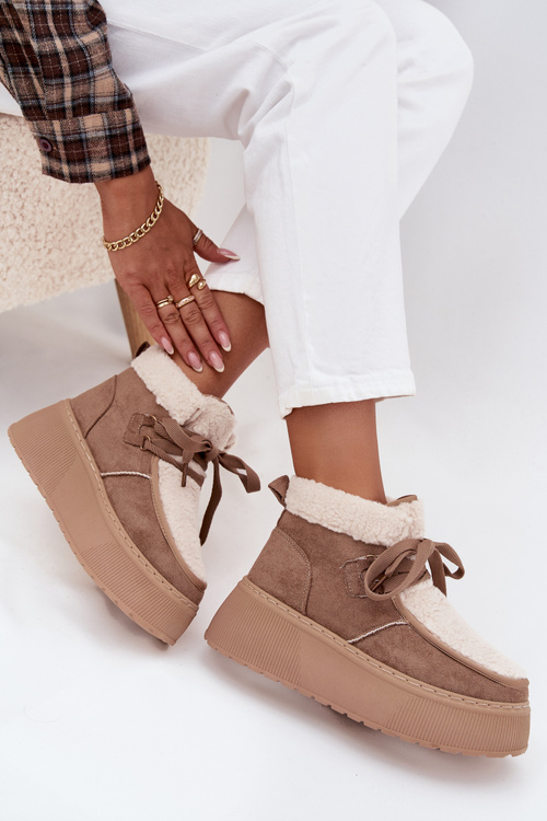 Women's Snow Boots on Platform with Fur Beige Florivelle
