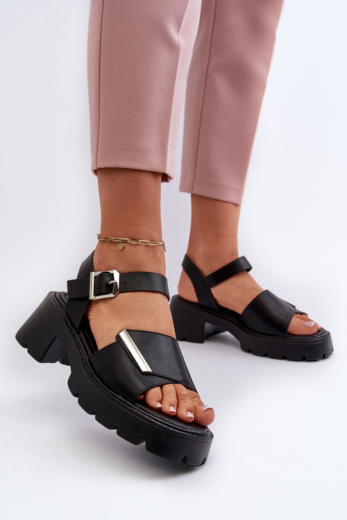 Sandały Na Platformie I Obcasie Eko Skórzane Czarne Vinceza 36257