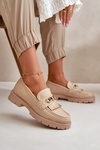 Eco Leather Women's Moccasins with Golden Decoration Beige Zanita