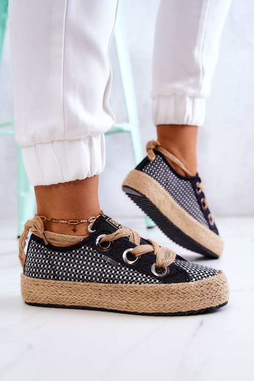 Tenisówki Damskie Modne Plecione Czarne Big Star JJ274393