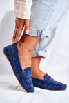 Women's Suede Openwork Moccasins S.Barski Navy Blue