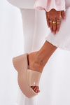 Lacquered Women's Sandals On Platform And Wedge Beige Nellevia