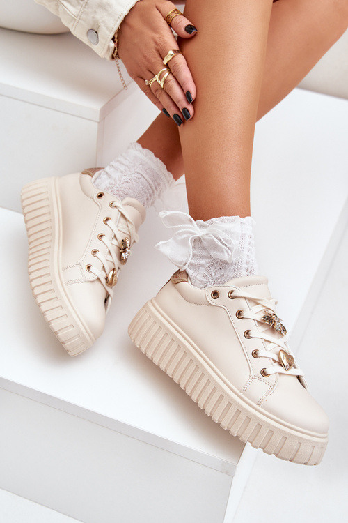 Eko Skórzane Sneakersy Z Przypinkami Beżowe Grelesi