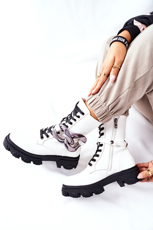 S.Barski Women's Biker Boots White Jensen