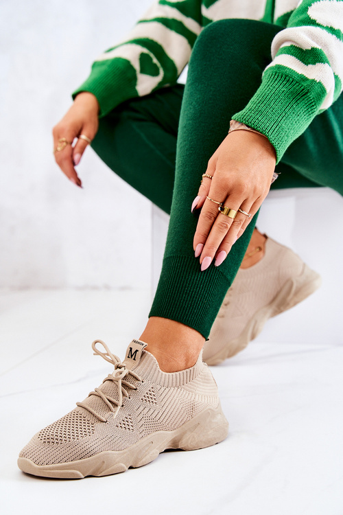 Sneakersy Buty Sportowe Skarpetkowe Ciemnobeżowe Nolene