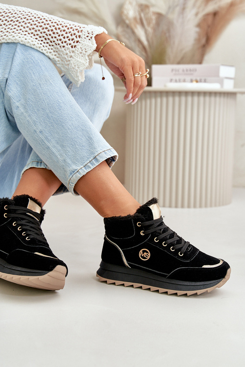 Ocieplane Buty Sportowe Botki Damskie Na Platformie Czarne Ariatte