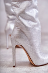 Fashionable Boots On High Heel With Cubic Zirconia Silver Lovisa