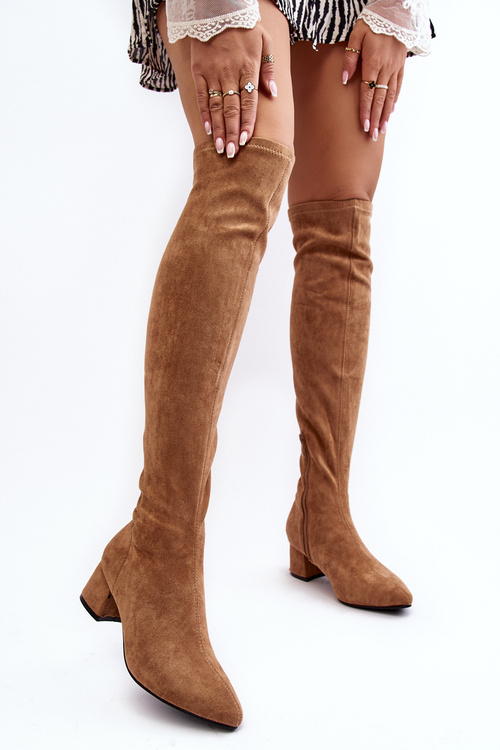 Women's Knee-High Boots on Low Heel Camel Maidna