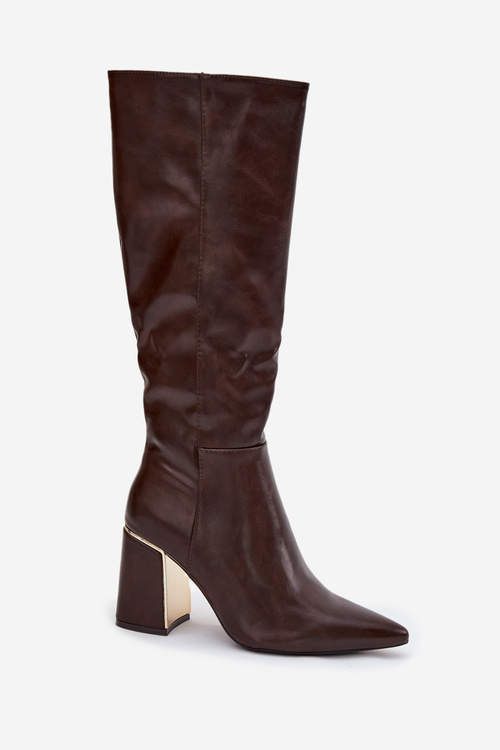 Women's High Heel Boots with Gold Element Chocolate Alessine