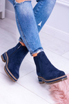 Navy Blue Women's Flat Heel Gravis Stiletto Boots