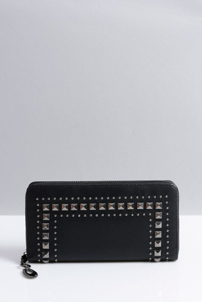 Large Women's Black Wallet with Studs