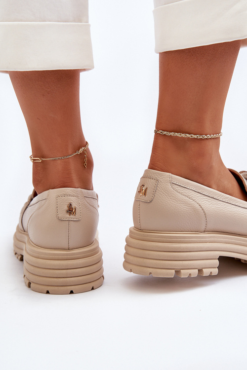 Mokasyny Modne Platforma Ozdoba Beżowe Laura Messi 2600