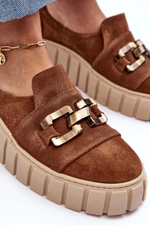 Women's Suede Shoes On Platform With Decoration Brown Lewski 3398