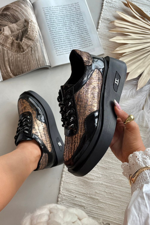 Półbuty Damskie Skóra Naturalna Sznurowanie Platforma Czarne Artiker 57C2044