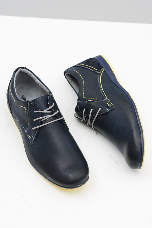 Granatowe Męskie Półbuty Casual Badoo