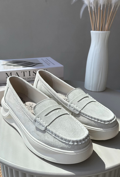 Mokasyny Damskie Zamszowe Jasnobeżowe Filidia