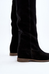 Zazoo 3407 Suede Knee-High Boots with Flat Heel Black