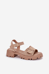 Eco Suede Women's Sandals With Buckle Beige Gofielle