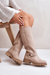 Leather Knee High Women's Boots Beige Lewski 3615