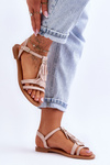 Women's Flat Suede Sandals Boho Beige Lucami