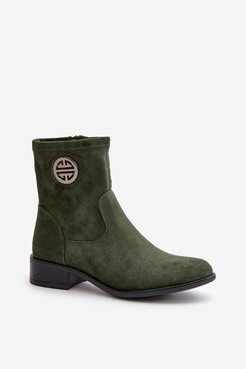 Women's Boots With Zip And Decorative Detail Eco Suede Green Lerioria