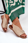 Flat elegant sandals with decoration beige Iseliria