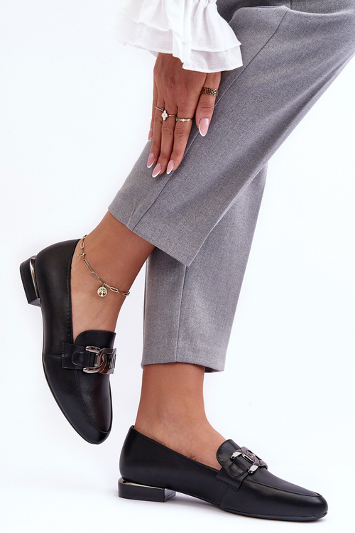 Mokasyny Damskie Z Ozdobą Czarne Camilena MK732