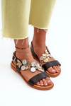 Women's Leather Sandals Adorned with Flowers Laura Messi 2762 Black