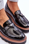 Lacquered Women's Loafers On The Platform With Decoration Black Jonett