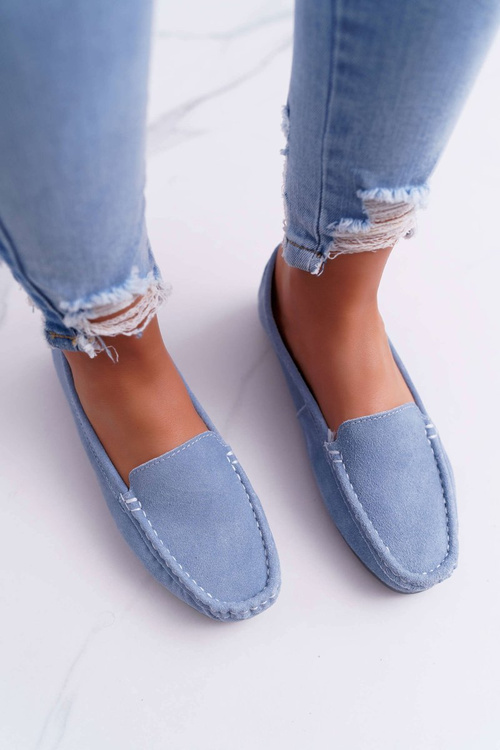 Women's Moccasins Suede Leather Blue Tenzion