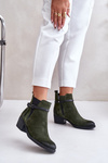 Insulated suede ankle boots with a zipper dark green Zazoo 60478