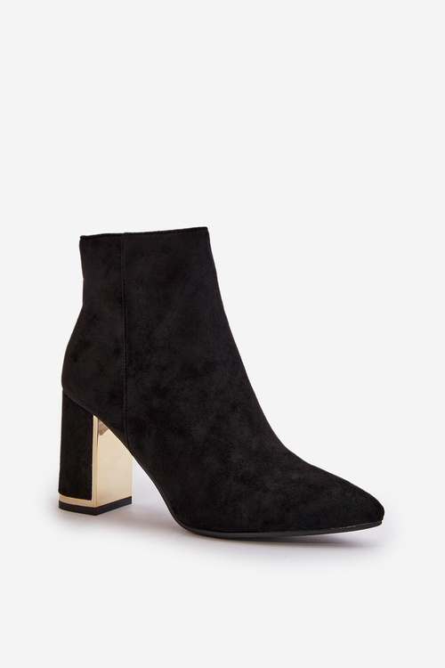 Women's ankle boots with heel, zip fastening, lined with faux suede, black Mevair