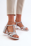 Women's Silver Faux Leather Heeled Sandals Lyana