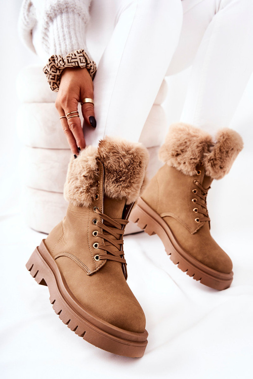 Leather Booties with fur Beige Farley