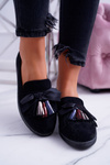 Black Suede Fringed Moccasins Ermire