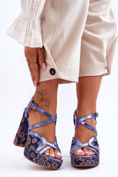 Leather Heels Sandals Maciejka 06084-17 Navy Blue