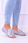 Laura Messi 1701 Leather Grey Peep Toe Lendo Ballerinas