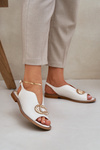 Leather Sandals On A Flat Heel With Decoration Light Beige Laura Messi 2865