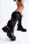 Insulated High Boots With Purses And Animal Pattern Black Military