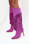 Women's High Heel Boots with Fringes Purple Isalune