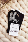 Women's Cotton Socks with Writing and Bear Black