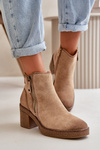 Lined Women's Ankle Boots with Block Heel in Beige Velarilla