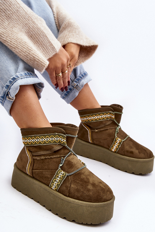 Śniegowce Na Grubej Podeszwie Damskie Wiązane Zielone Milson AA-21