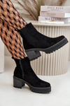 Women's Warm Ankle Boots On Heel Eco Suede Black Irissinae