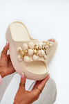 Women's Foam Slides with Decorations on Thick Sole Light Beige Bremavia