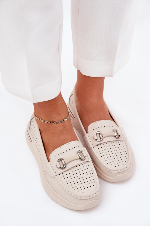 Perforated Ballet Flats Made Of Natural Leather Vinceza 95331 Beige