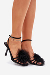 Ladies High Heels Sandals With Feathers Black Xaliope