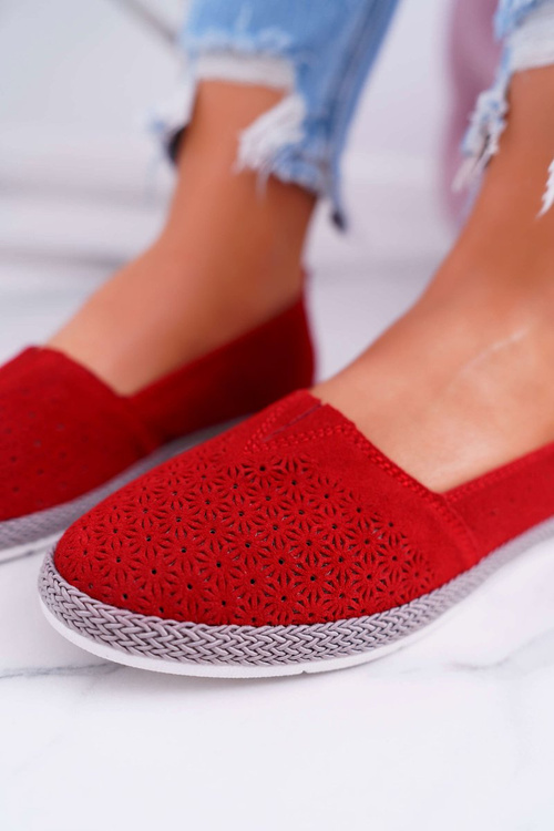 Women's Suede Leather Espadrilles Red Bimbo