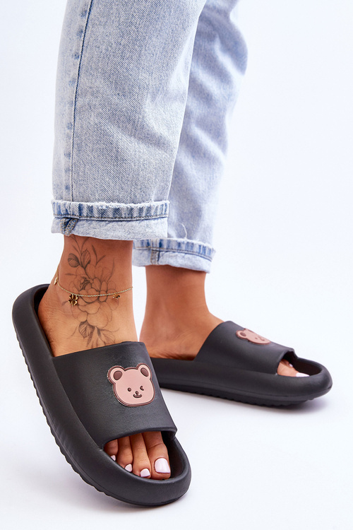 Light Women's Foam Slippers With Teddy Bear Black Lia