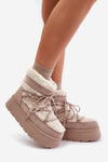 Platform Snow Boots With Lacing Light Beige Izathiel
